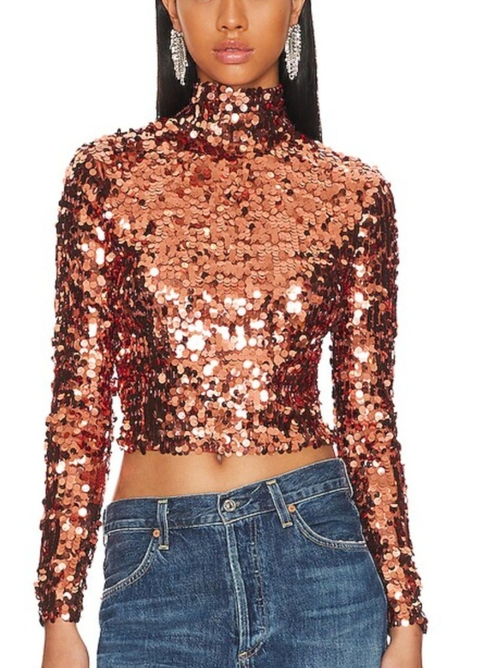 Smythe Rose Gold Sequin Crop Turtleneck